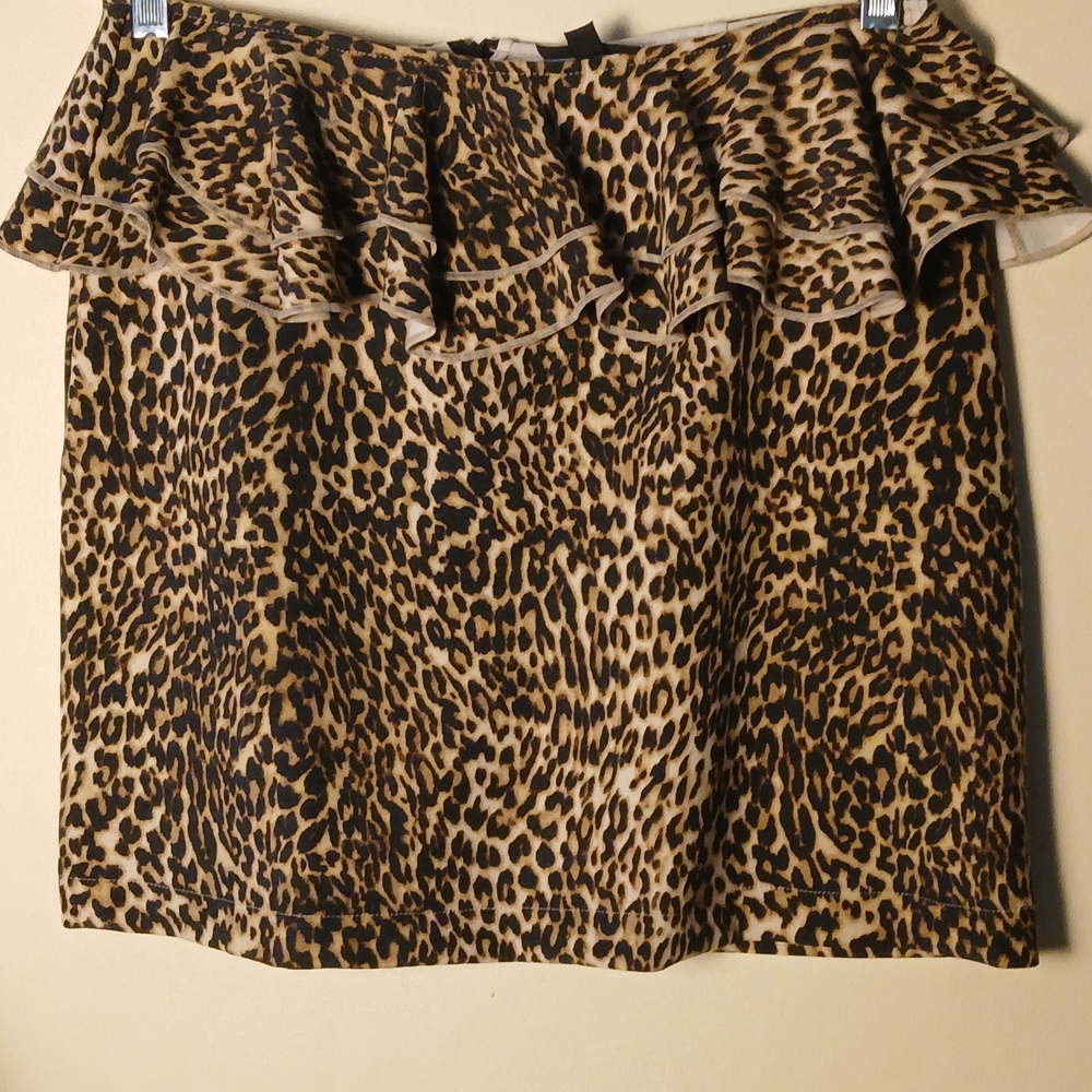 TOPSHOP UK Leopard Print Ruffle MINI Skirt, Like New Size 8, Micro Velvet Finish